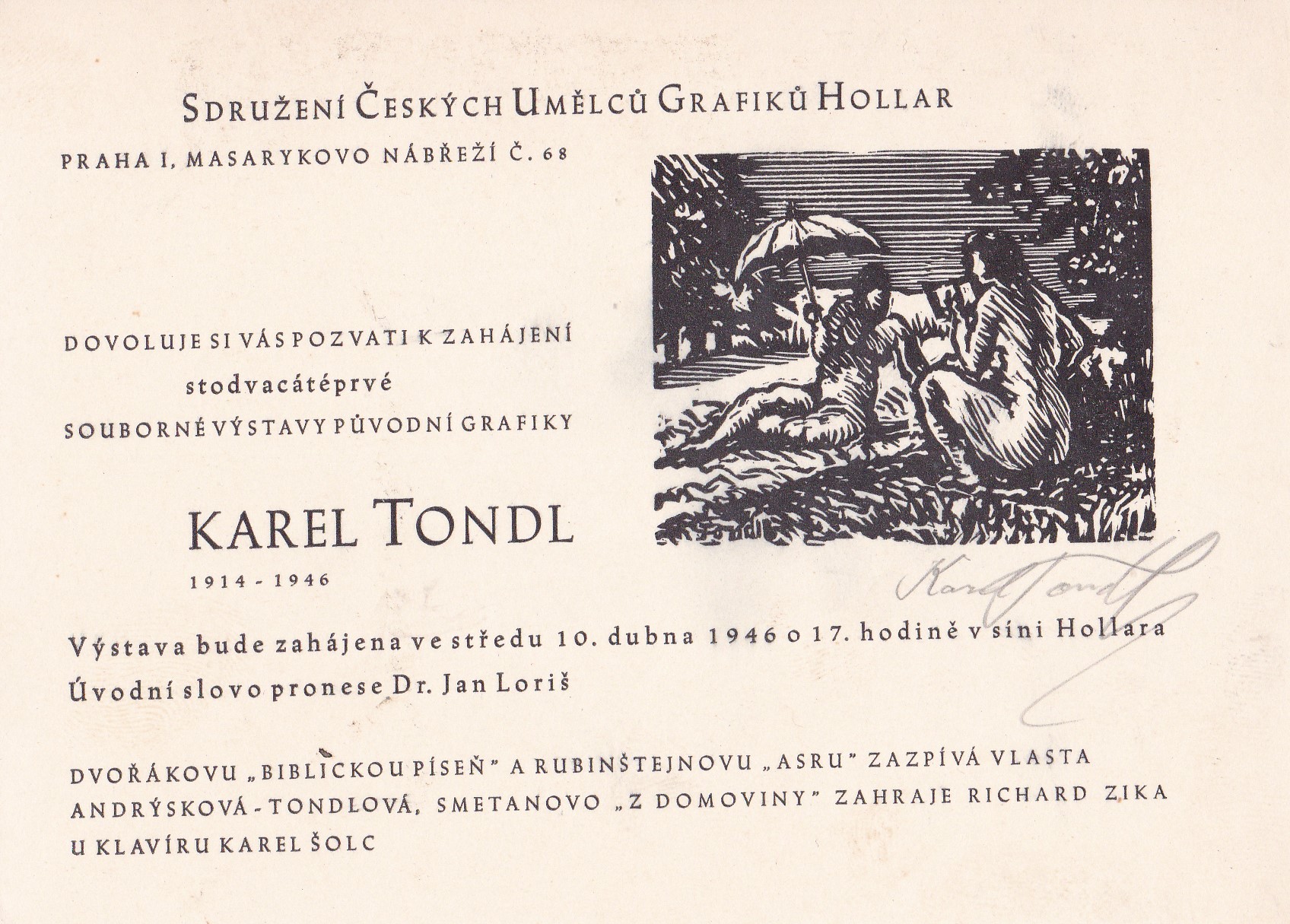 Karel Tondl: Souborná výstava původní grafiky (podpis)