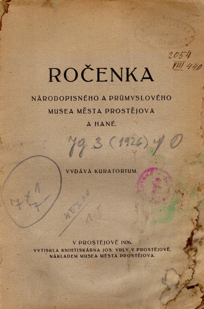 Ročenka Národopisného a průmyslového musea města Prostějova a Hané