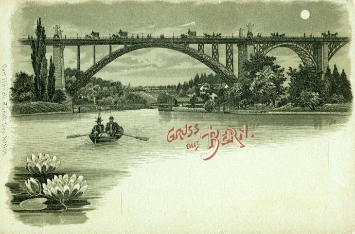 Bern (Švýcarsko) - most, řeka, loď