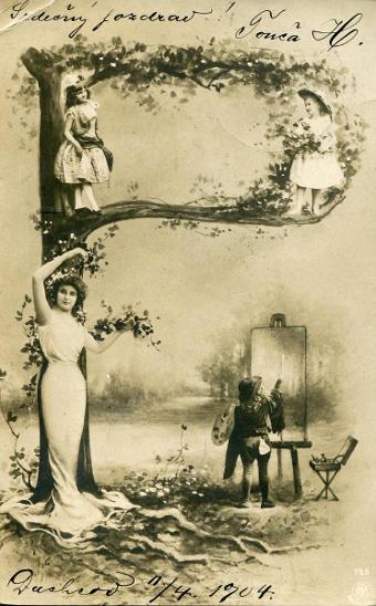 Přání - Pózující žena a holčičky