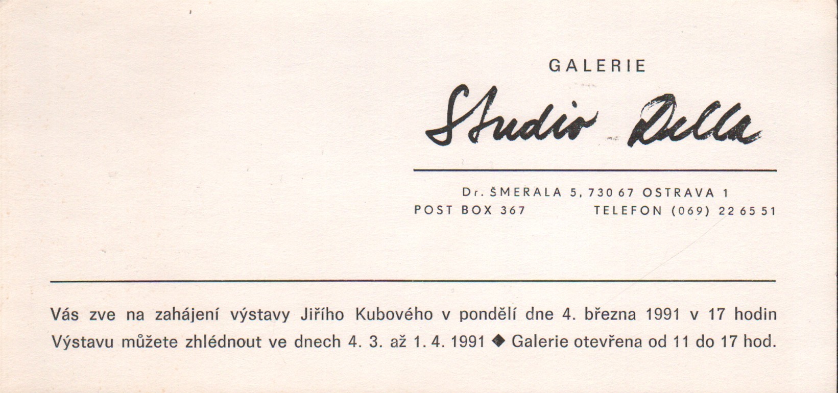 Jiří Kubový - Studio Della, 1991 (podpis)
