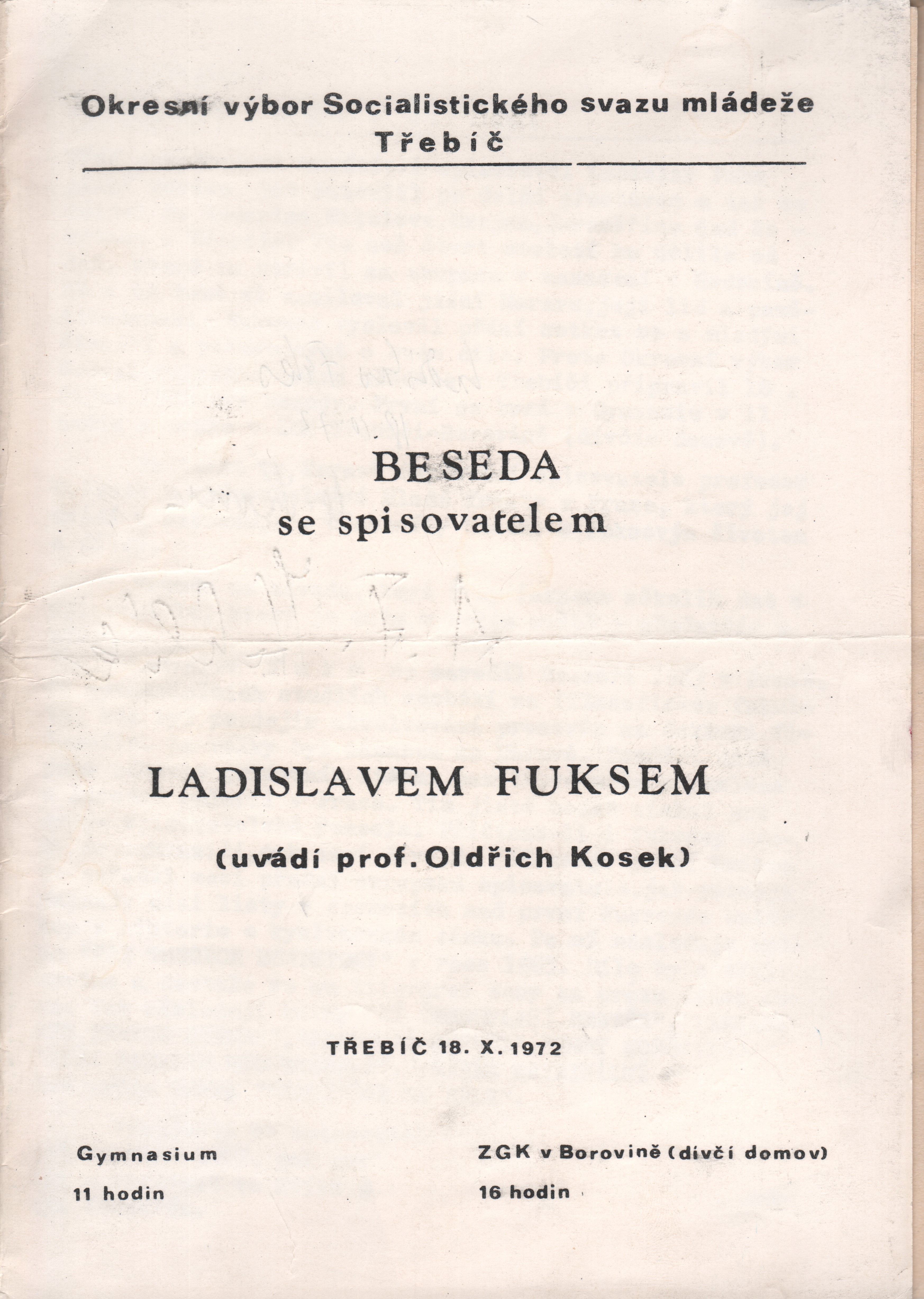 Beseda se spisovatelem Ladislavem Fuksem (podpis)
