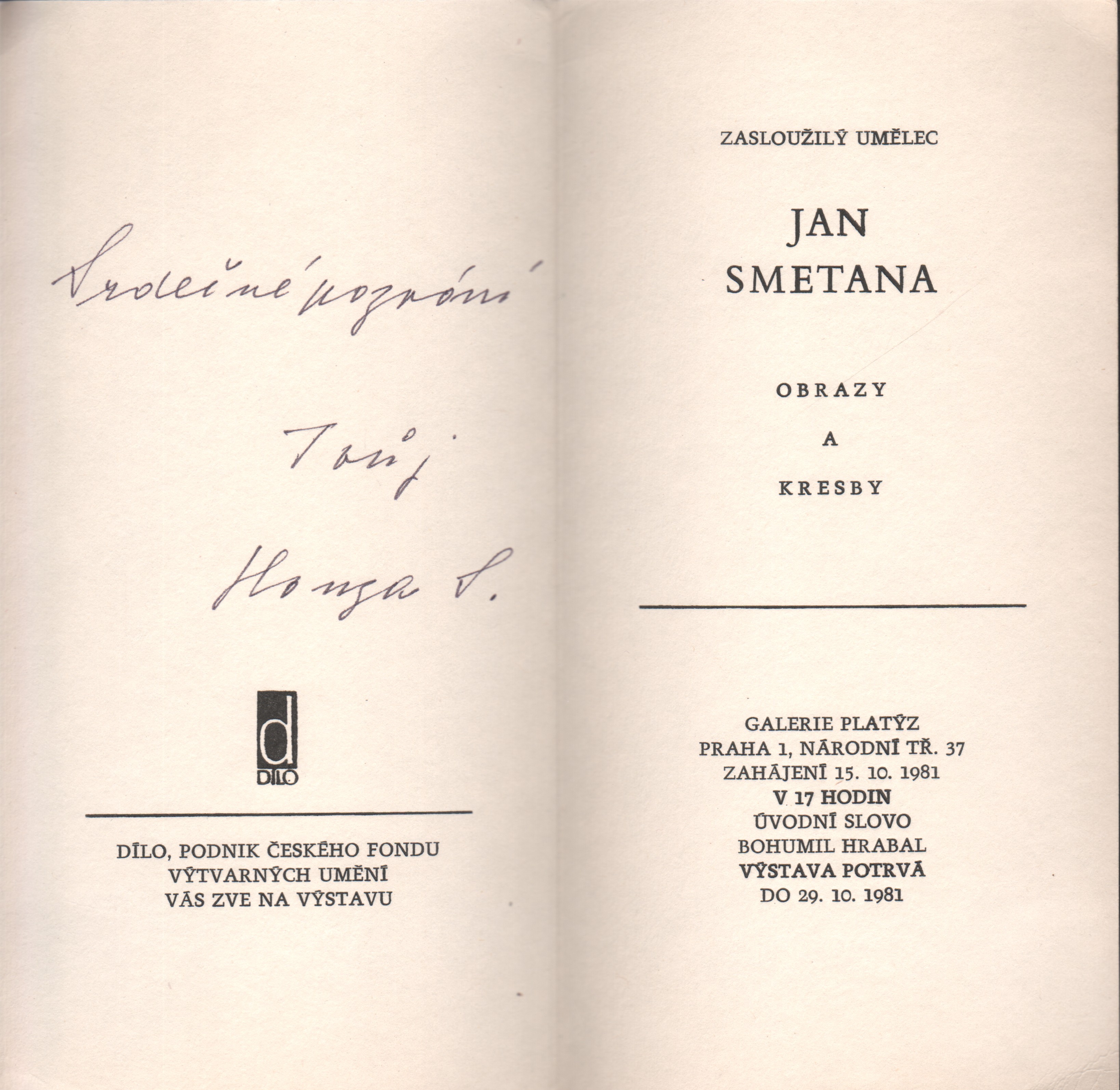 Jan Smetana: Obrazy a kresby (podpis)