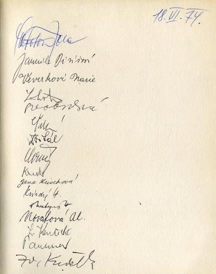 Podpisová kniha z výstavy Jindřich Novák: Obrtazy, grafika - 1974 (podpisy)