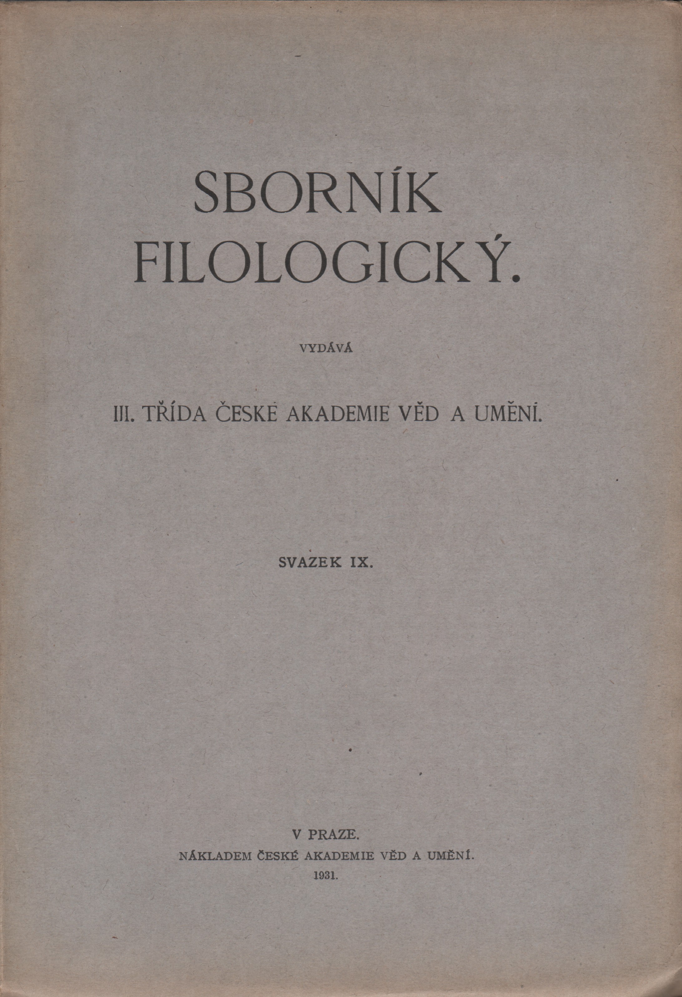 Sborník filologický, svazek IX.