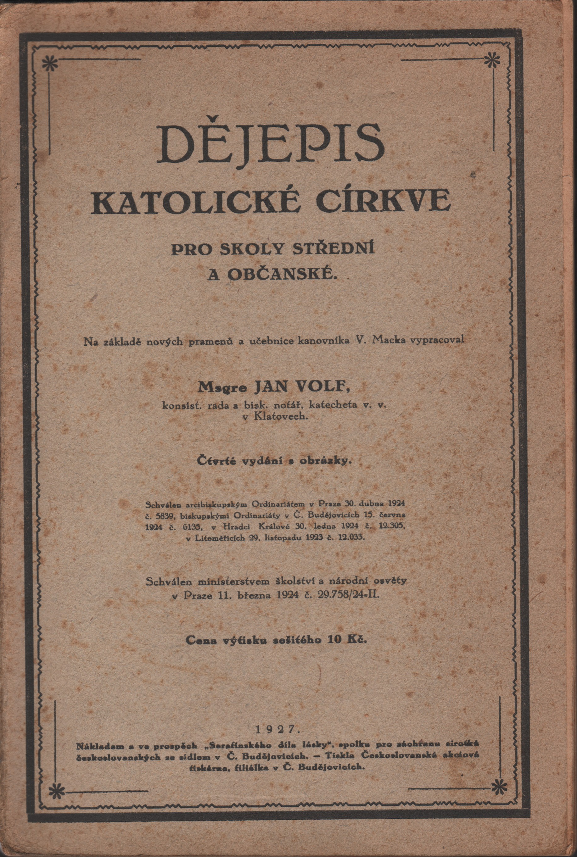Dějepis katolické církve pro školy střední a občanské