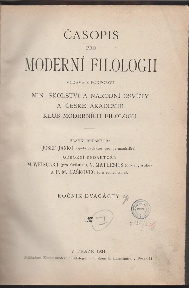 Časopis pro moderní filologii 1933-34 - komplet