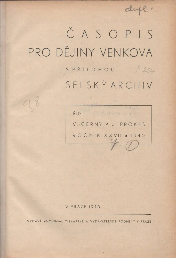 Časopis pro dějiny venkova 1940 - komplet