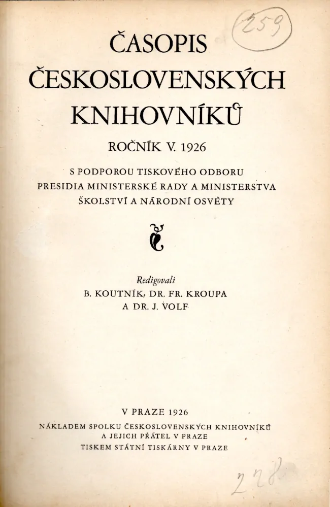 Časopis československých knihovníků 1926 - komplet