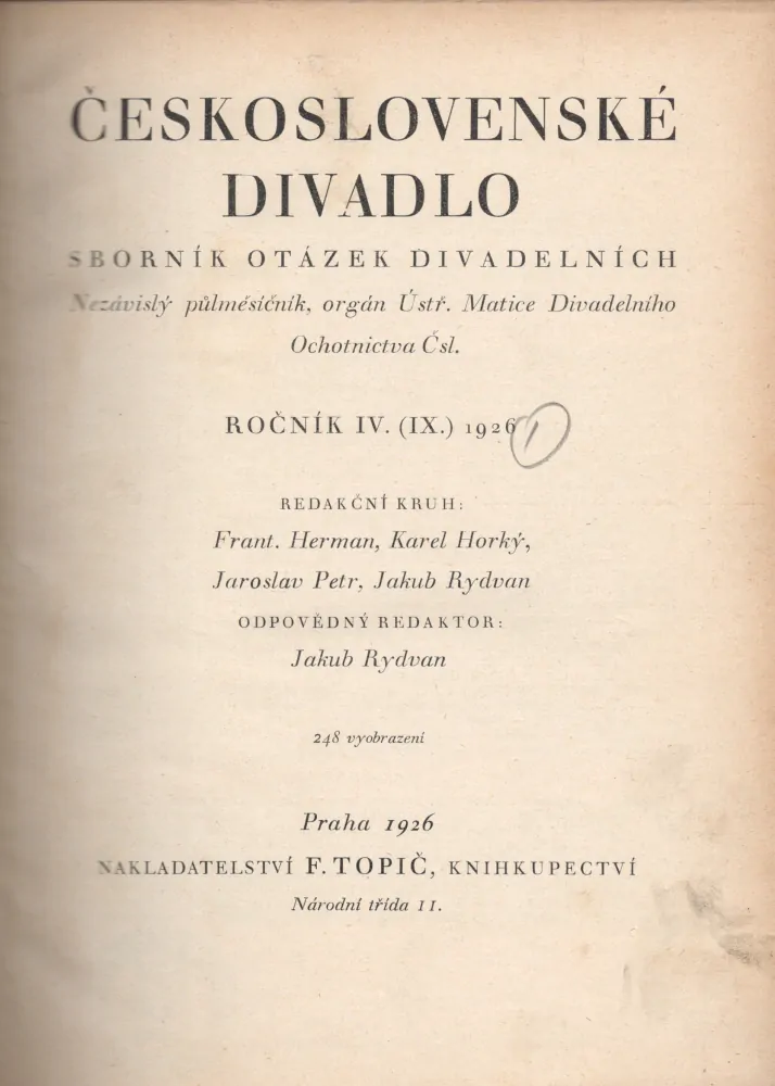 Československé divadlo 1926 r. 4 (9) - komplet