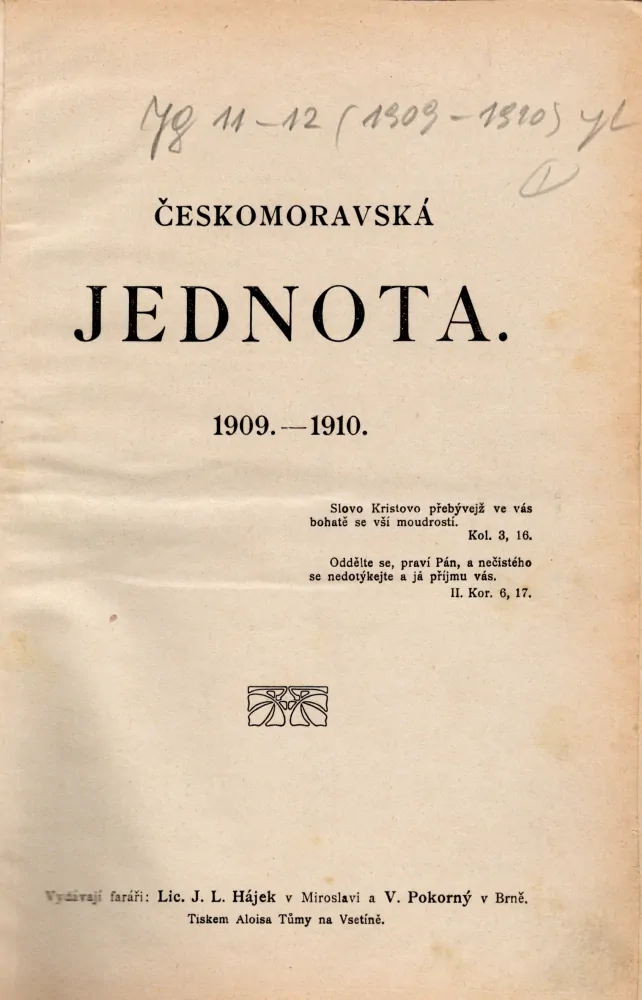 Českomoravská jednota 1909-10 r. 11-12 - komplet