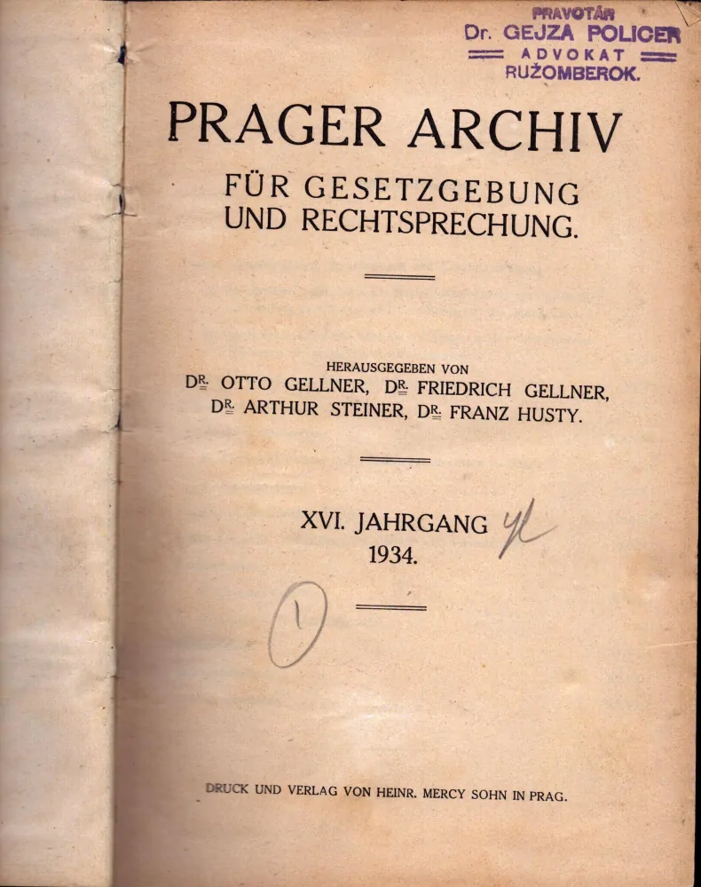 Prager Archiv für Gesetzgebung und Rechtsprechung 1934 - komplet