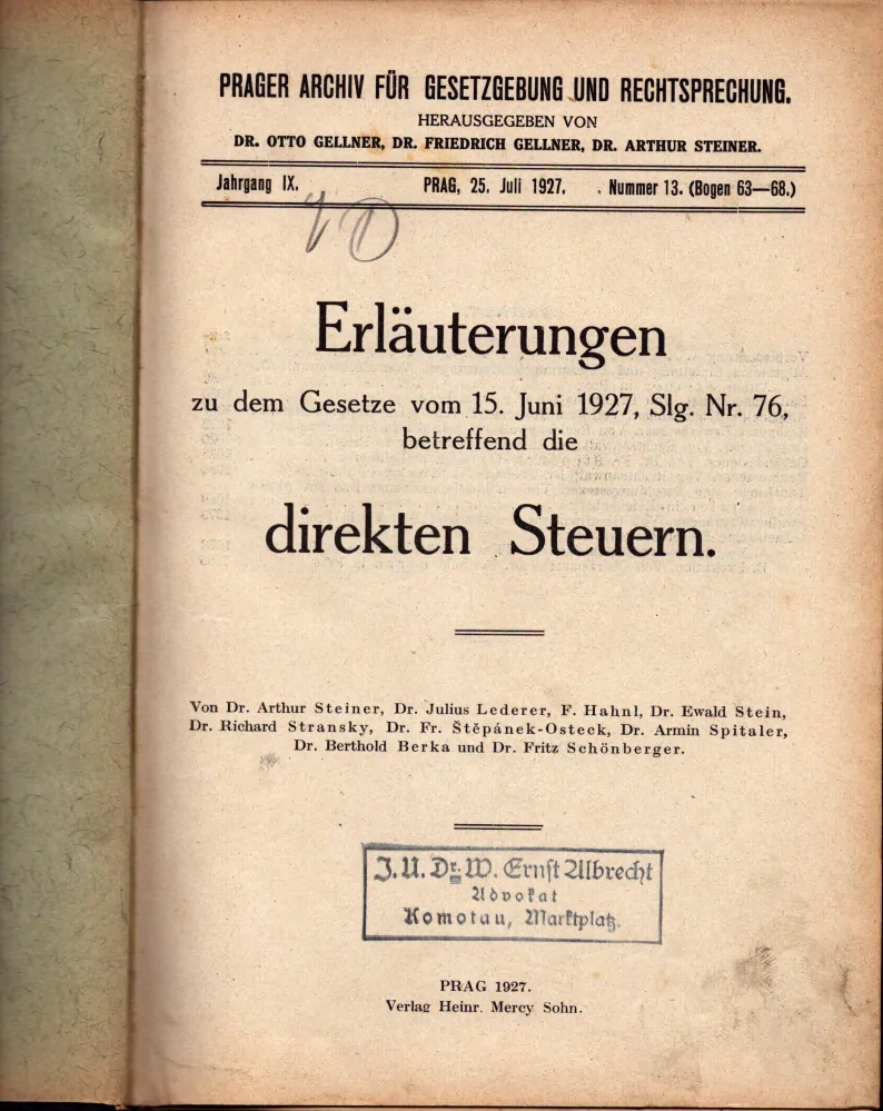 Prager Archiv für Gesetzgebung und Rechtsprechung 1927 - komplet (2 svazky)