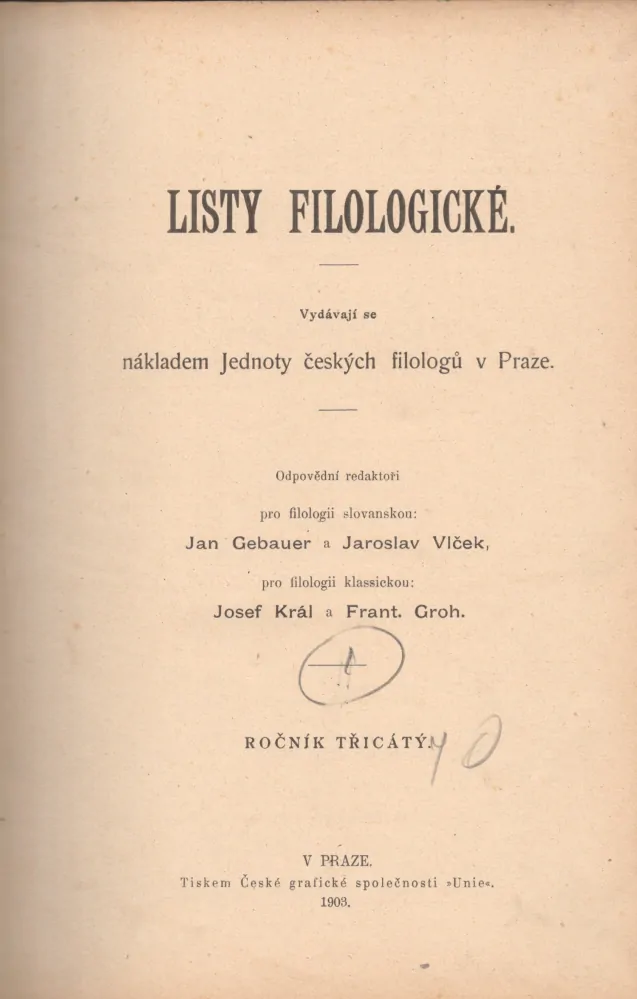 Listy filologické 1903 r. 30 - komplet