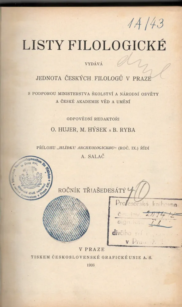 Listy filologické 1936 r. 63 - komplet