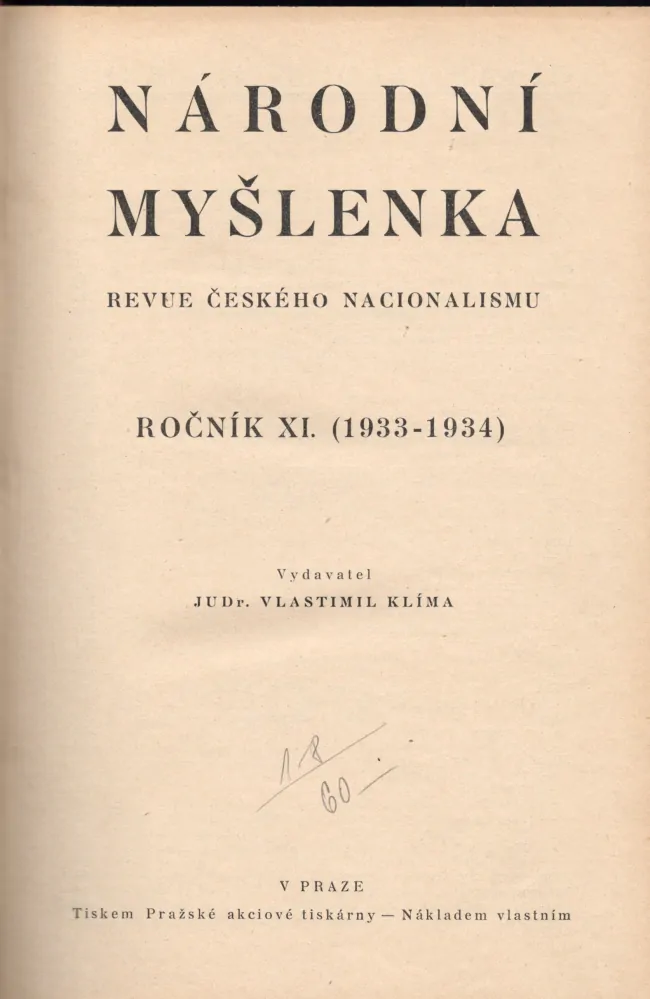 Národní myšlenka 1933-34 r. 11 - komplet