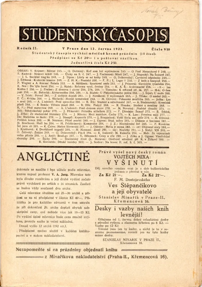 Studentský časopis 1922-23 r. 2 - komplet