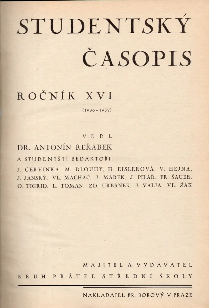 Studentský časopis 1936-37 r. 16 - komplet