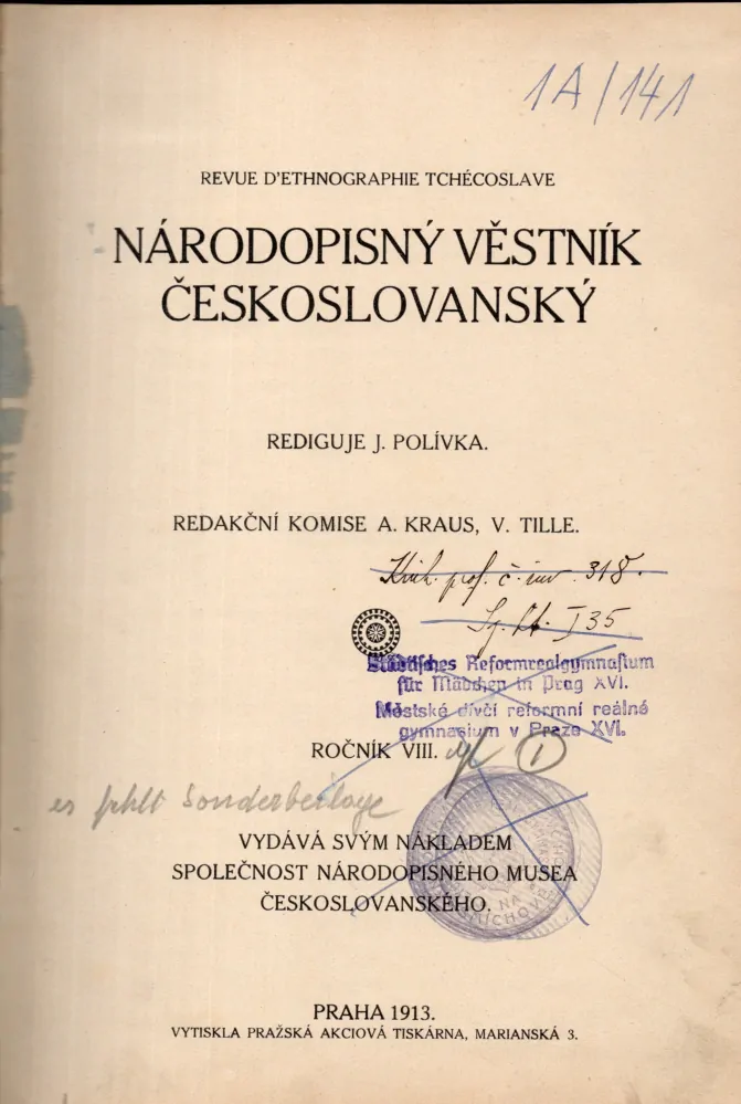 Národopisný věstník českoslovanský 1913 r. 8 - komplet