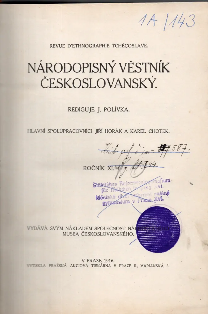 Národopisný věstník českoslovanský 1916 r. 11 - komplet
