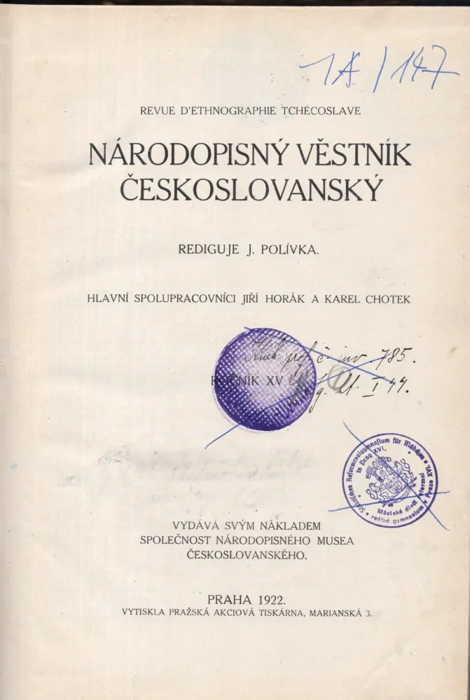 Národopisný věstník českoslovanský 1922 r. 15 - komplet