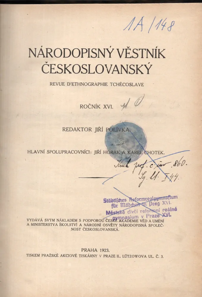 Národopisný věstník českoslovanský 1923 r. 16 - komplet