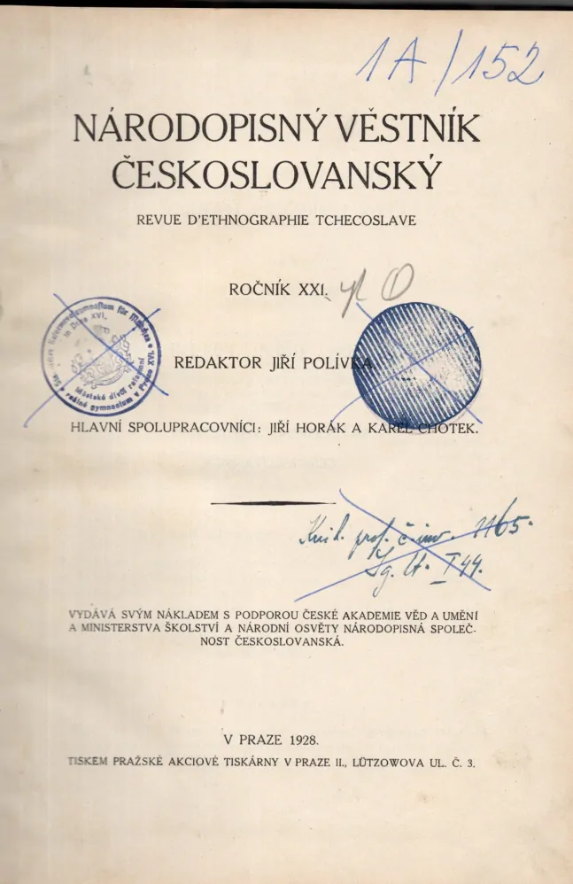 Národopisný věstník českoslovanský 1928 r. 21 - komplet