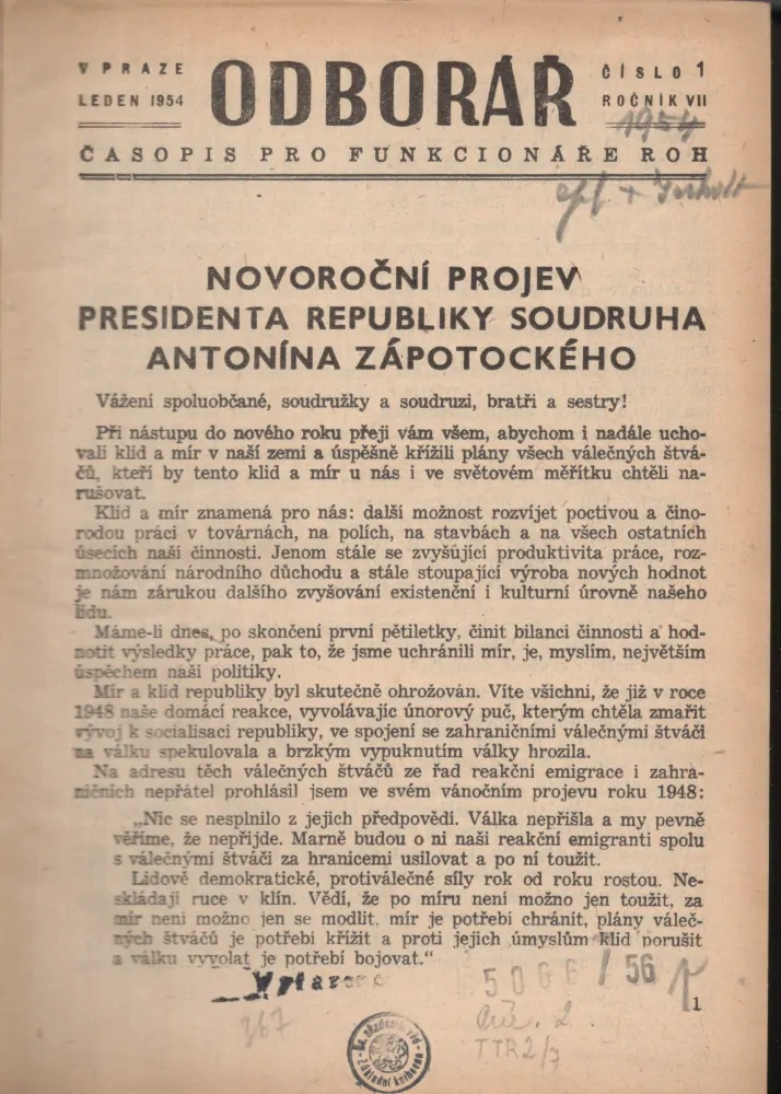 Odborář 1954 r. 7 - komplet