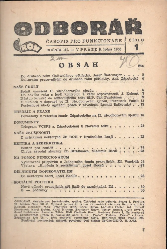 Odborář 1950 r. 3 - první část