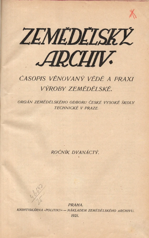 Zemědělský archiv 1921 r. 12 - komplet