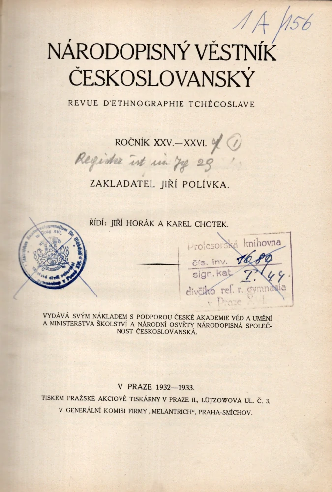 Národopisný věstník českoslovanský 1932-1933 r. 25 - 26 - komplet