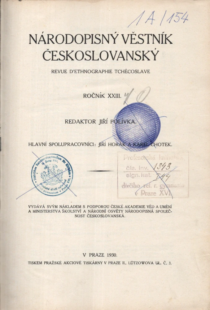 Národopisný věstník českoslovanský 1930 r. 23 - komplet