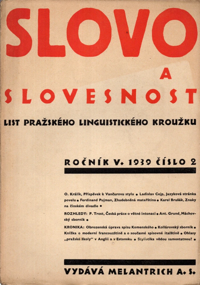 Slovo a slovesnost 1939 r. 5 - komplet