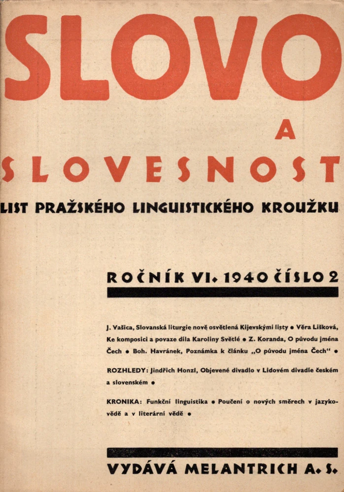 Slovo a slovesnost 1940 r. 6 - komplet