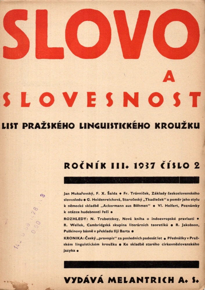 Slovo a slovesnost 1937 r. 3 - komplet