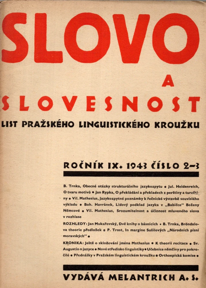 Slovo a slovesnost 1943 r. 9 - komplet