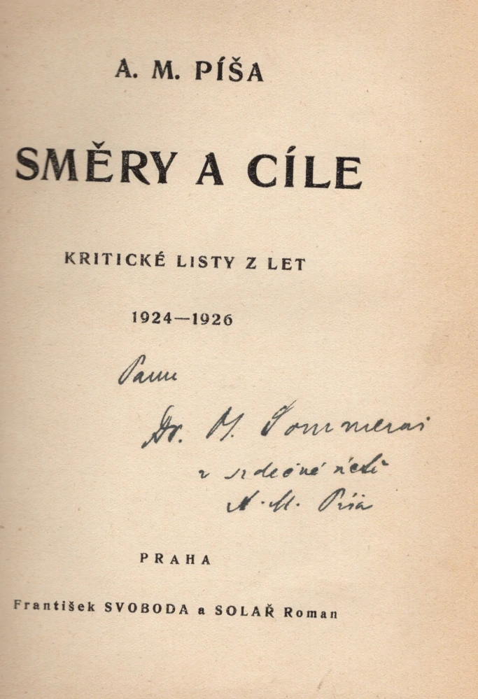 Píša, Antonín Matěj - Směry a cíle (podpis)