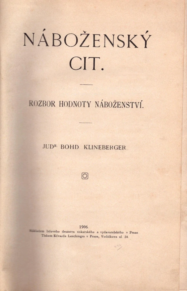 Klineberger, Bohdan - Náboženský cit