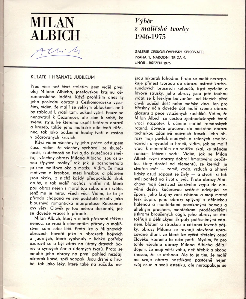 Milan Albich: Výběr z malířské tvorby 1946-1975 (podpis)
