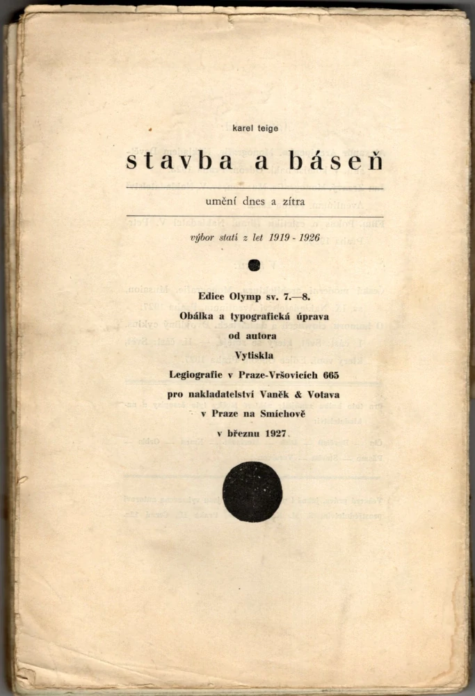 Teige, Karel - Stavba a báseň (poškozeno)