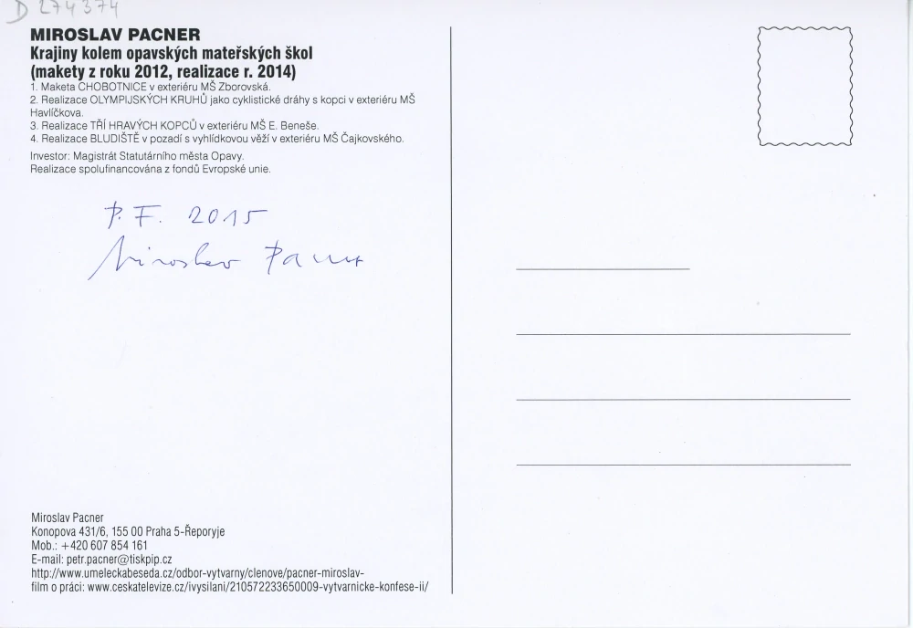 Miroslav Pacner - Krajiny kolem opavských mateřských škol (podpis)