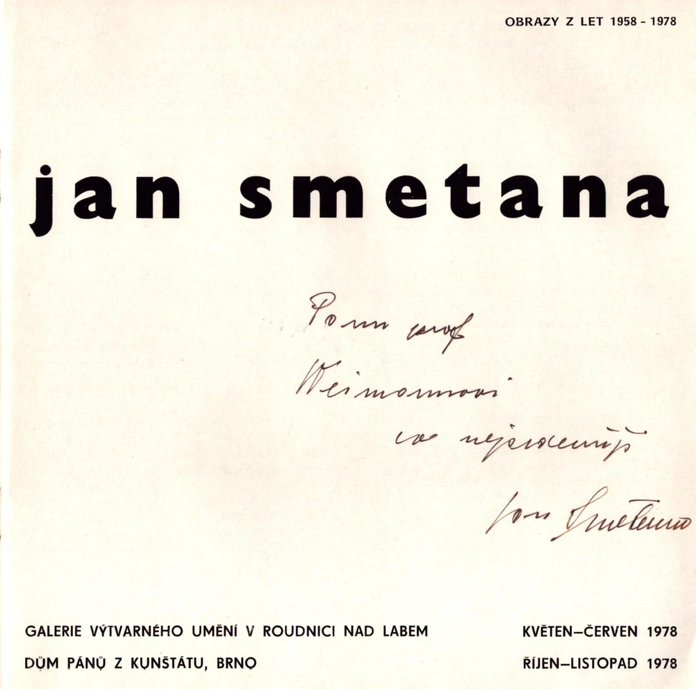 Jan Smetana: Obrazy z let 1958-1978 (podpis)