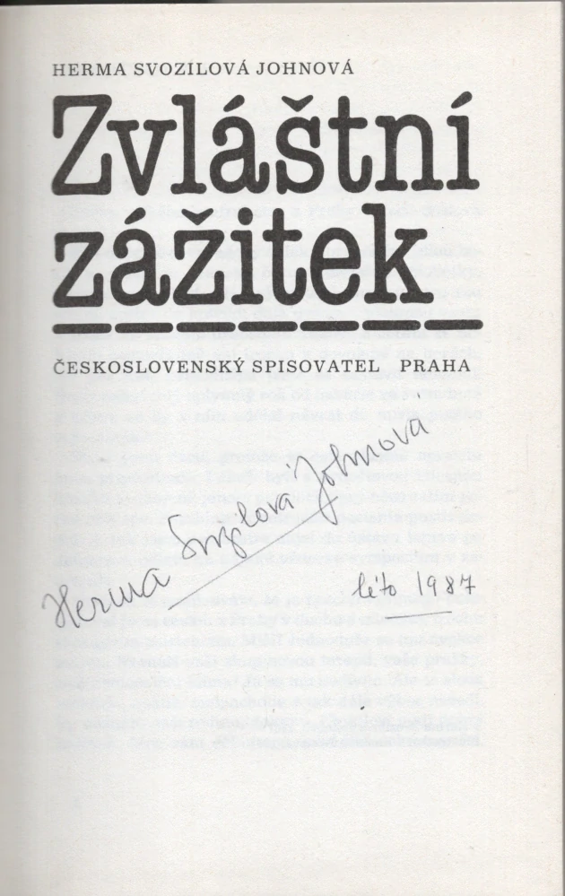 Svozilová-Johnová, Herma - Zvláštní zážitek (podpis)
