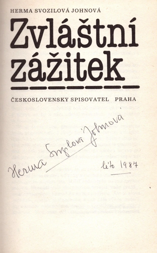 Svozilová Johnová, Herma - Zvláštní zážitek (podpis)