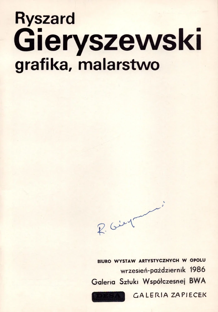Ryszard Gieryszewski: Grafika, malarstwo (podpis)