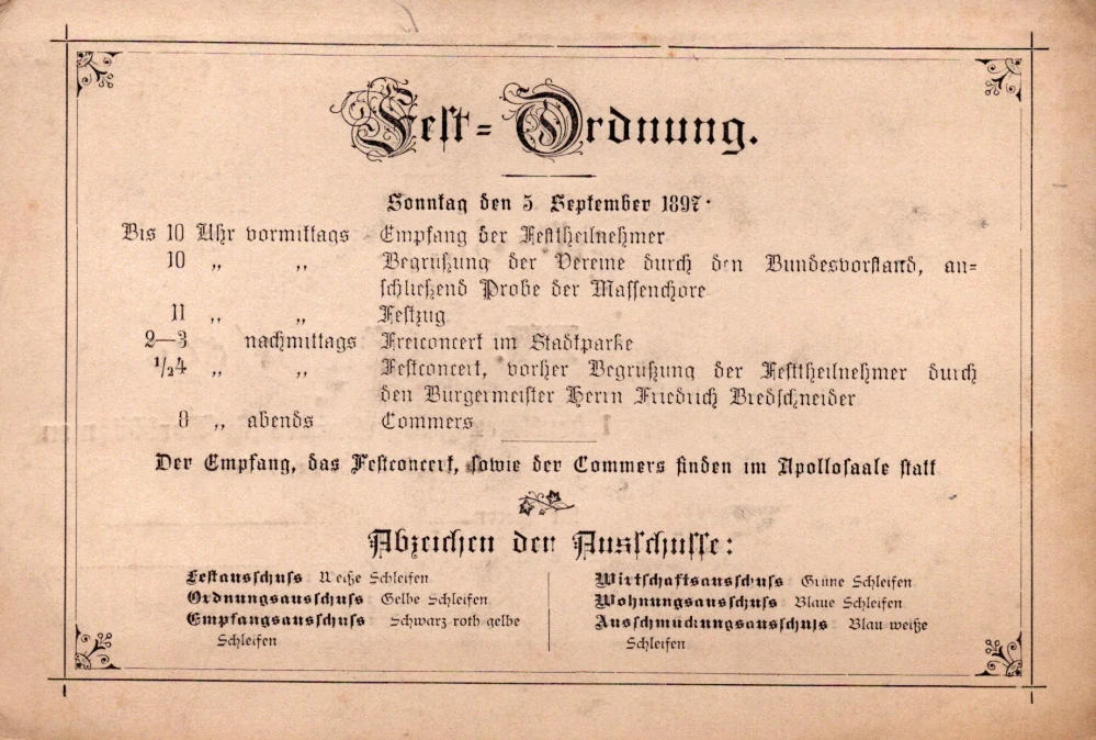 Fest-Karte zum XV. Sängertage