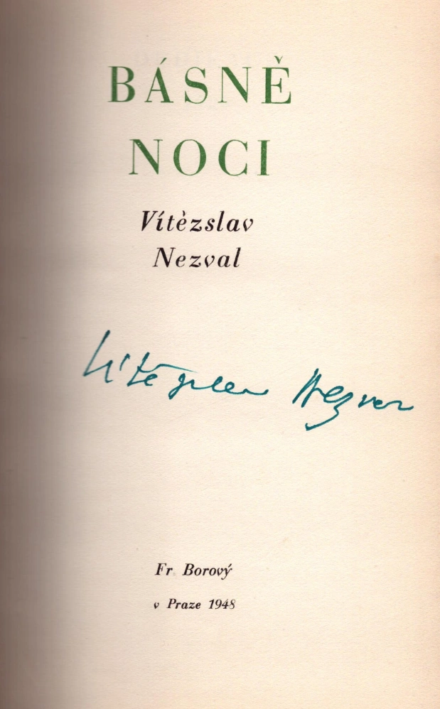 Nezval, Vítězslav - Básně noci (podpis)