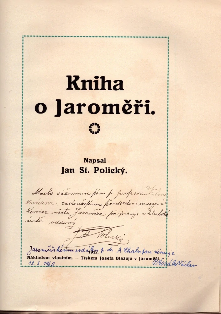 Polický, Jan - Kniha o Jaroměři (věnování)