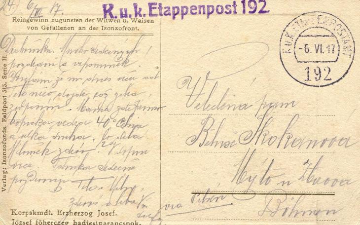 Válečný - Josef Erzherzog - Feldpost / Polní pošta