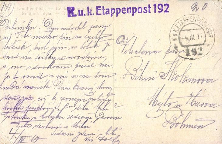 Rodinná idyla - K.u.k. Etappenpost 192 / Polní pošta / Feldpost
